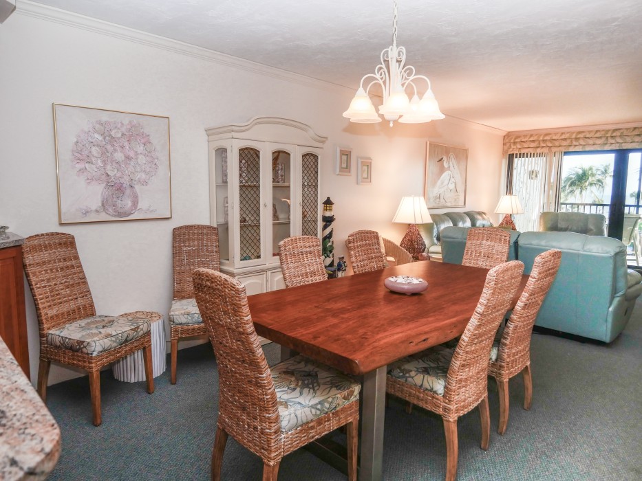 Dining table with comfortable seating for 8.