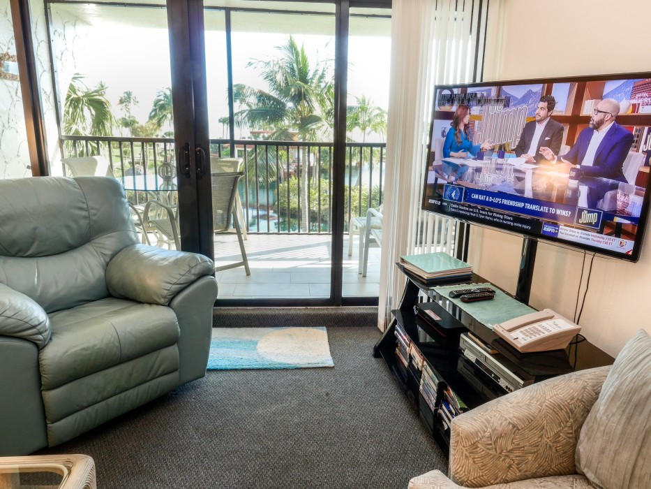 Large screen TV visible from both Living & Dining rooms.