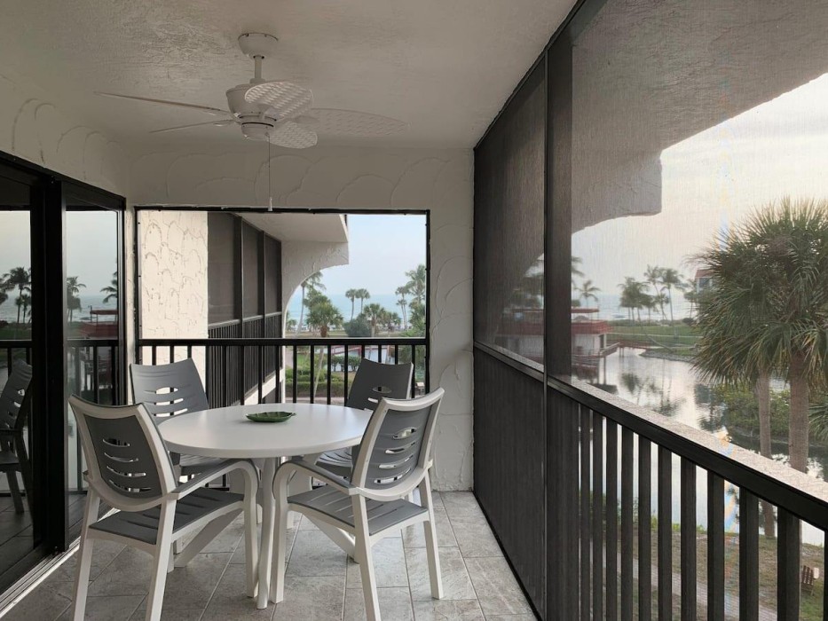 Patio with gulf view -- perfect for lunch or a lazy afternoon!