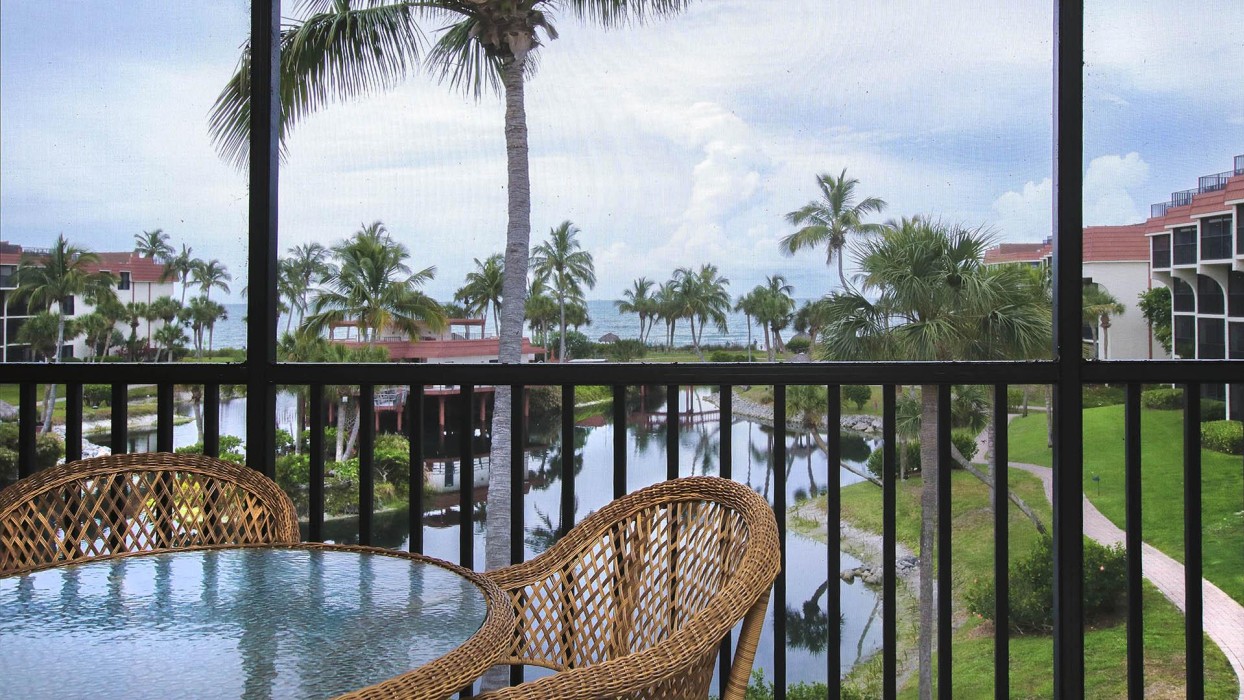 The gorgeous view of the Gulf and the central pond from our lanai.