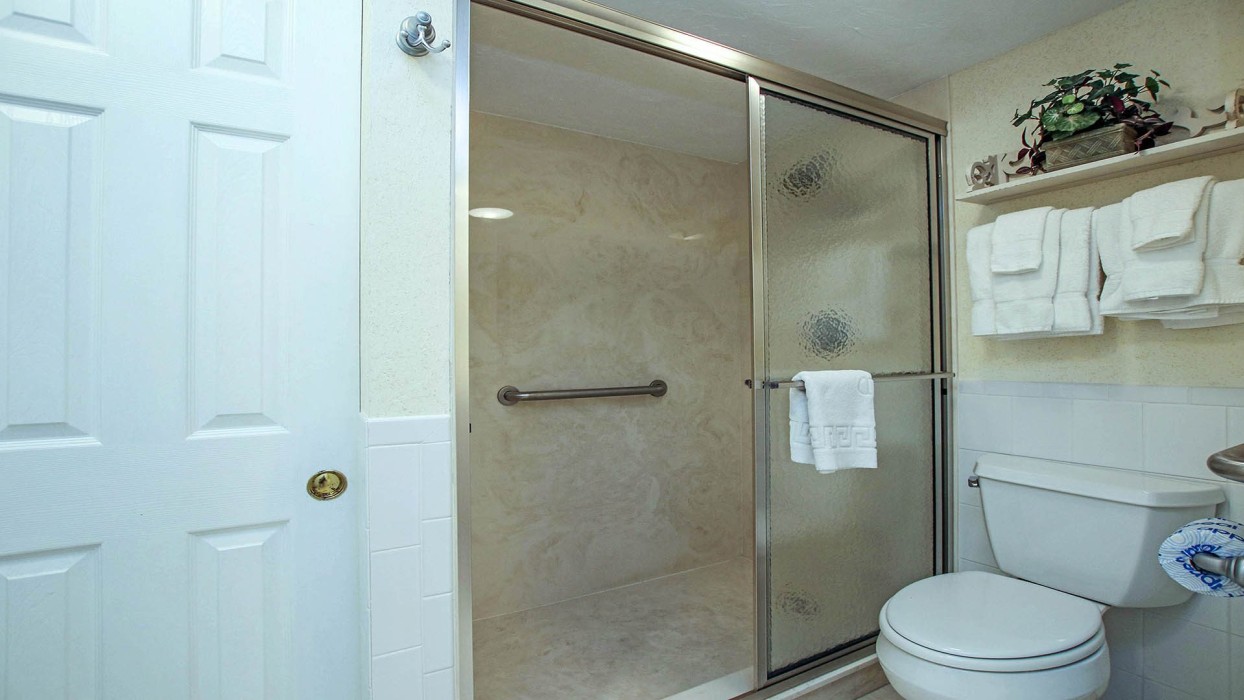 The spacious shower in the master bathroom.