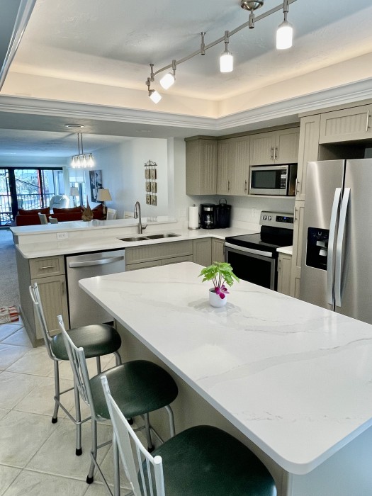 Open kitchen, you can watch the 55” TV in the living room