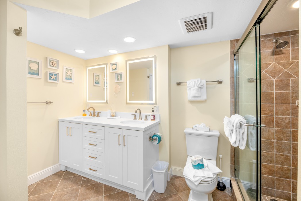 Updated master bathroom with LED mirrors