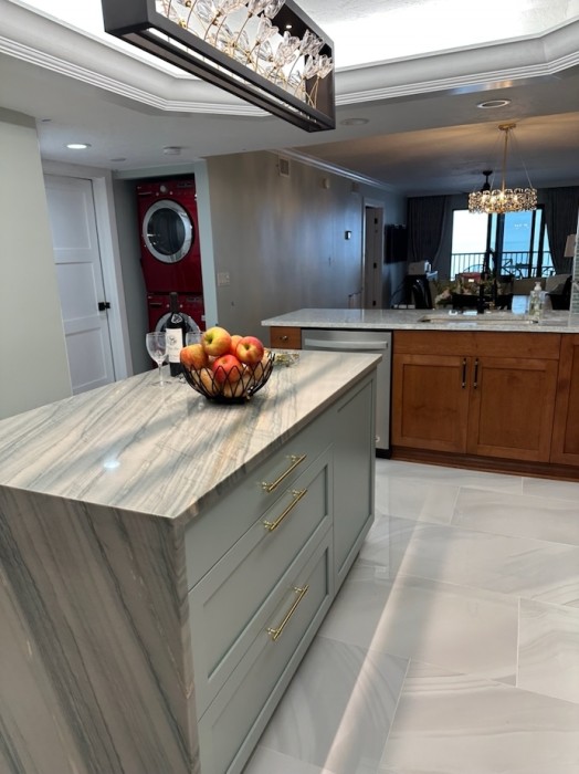 Fully equipped spacious kitchen includes full-sized washer & dryer.