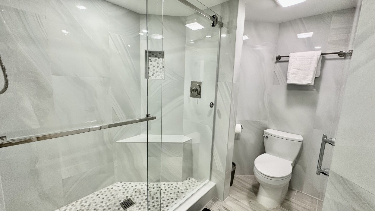 The custom shower and water closet.