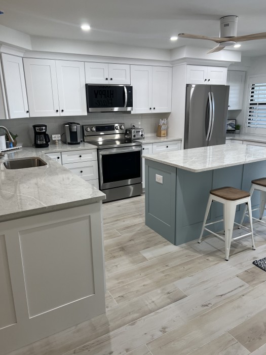 Large open kitchen, with additional counter seating