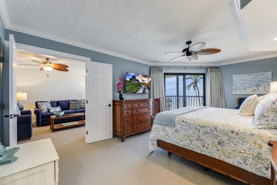 Master Bedroom with a King Bed and plenty of drawer space.