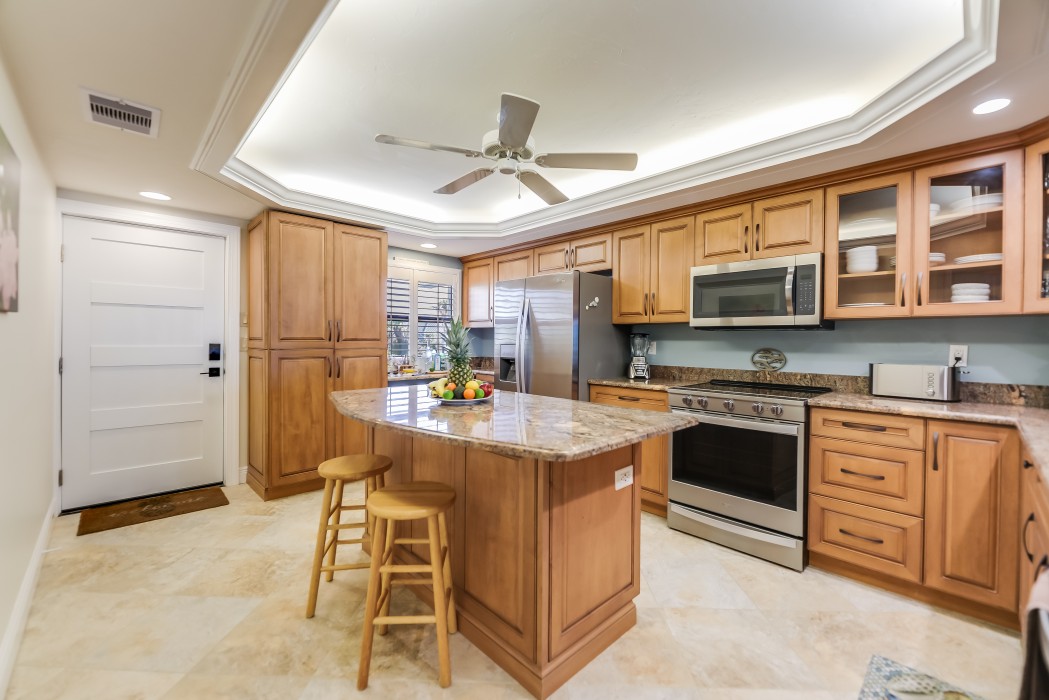 Kitchen with plenty of storage and a variety of utensils to prepare your meals.