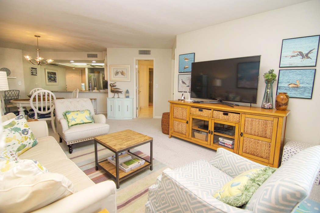 Den with 55 inch flat screen smart tv