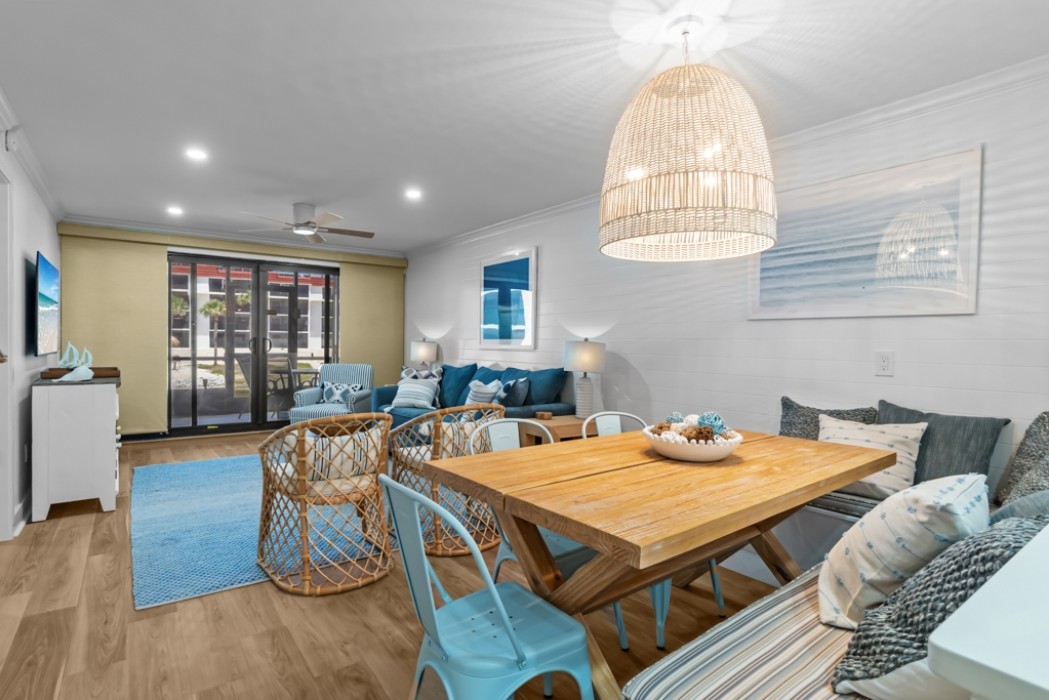 Dining table overlooking living room