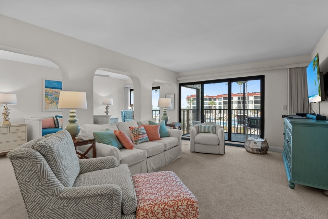 Living room and open den area