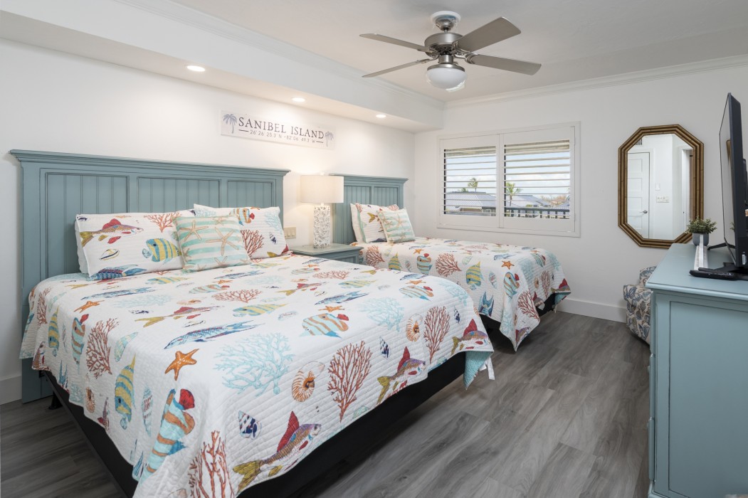 The guest suite has 1 Queen and 1 Twin XL with a private entrance to the guest bathroom