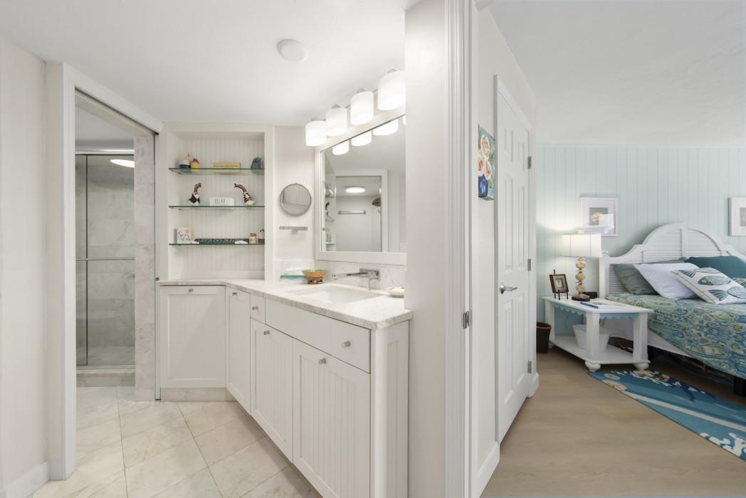 Bathroom vanity and linen closet