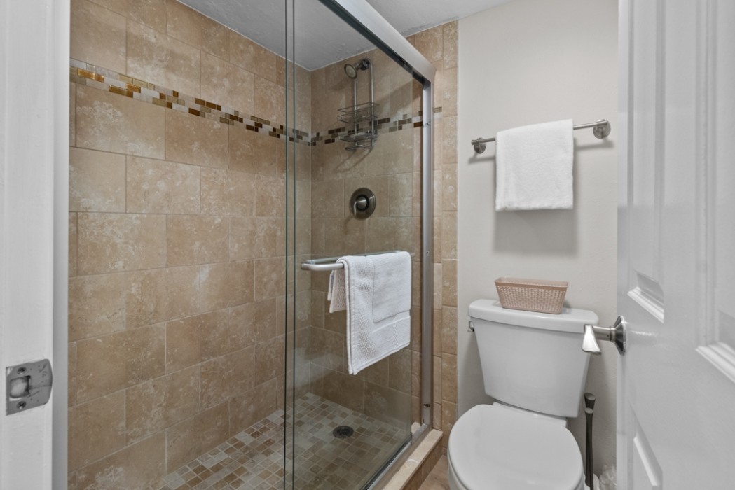 Master bathroom with walk in shower and toilet